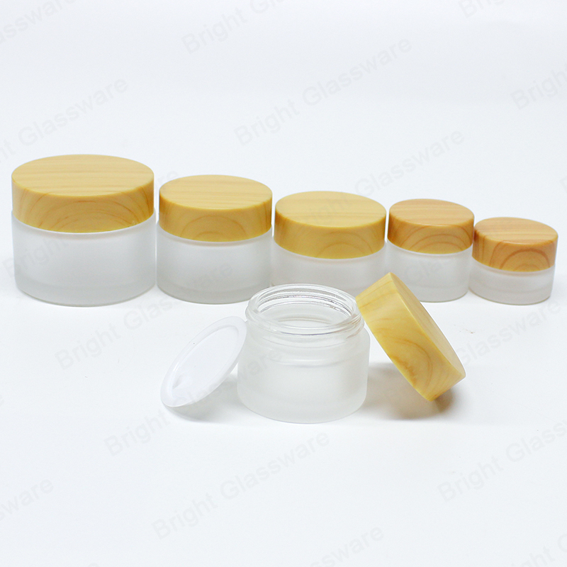 Amazon Best Seller Pot de crème en verre givré personnalisé avec couvercle en bambou en plastique à vis