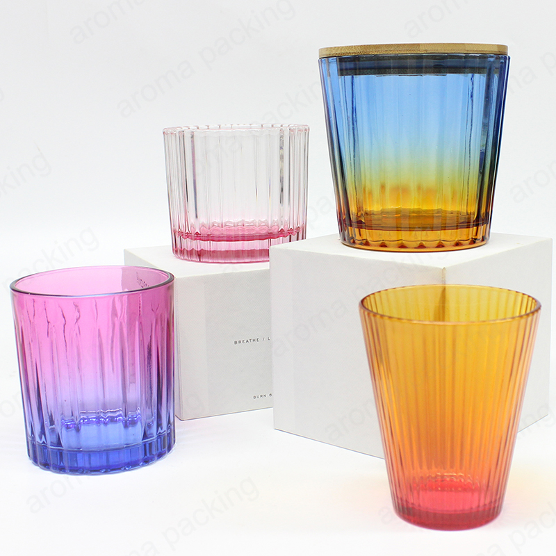 Venta caliente gradiente galvanizado redondo jarro de vela de vidrio con tapa de madera para vela