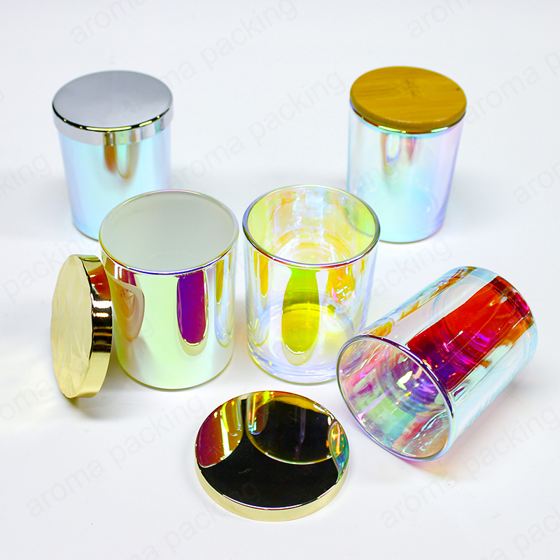 Frasco de vela galvanizado de vidrio redondo de borde recto de alta calidad con tapa personalizada