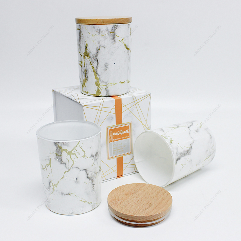 Fabriqué en usine Custom Color Artistic Pattern Round Glass Candle Jar avec couvercle pour bougie