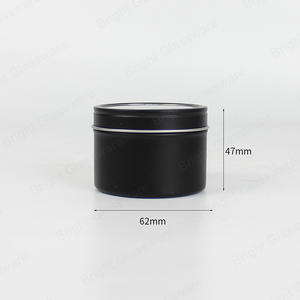Tarro redondo de vela de estaño negro 62mm * 47mm GJT050 con tapa de anillo de goma incorporada