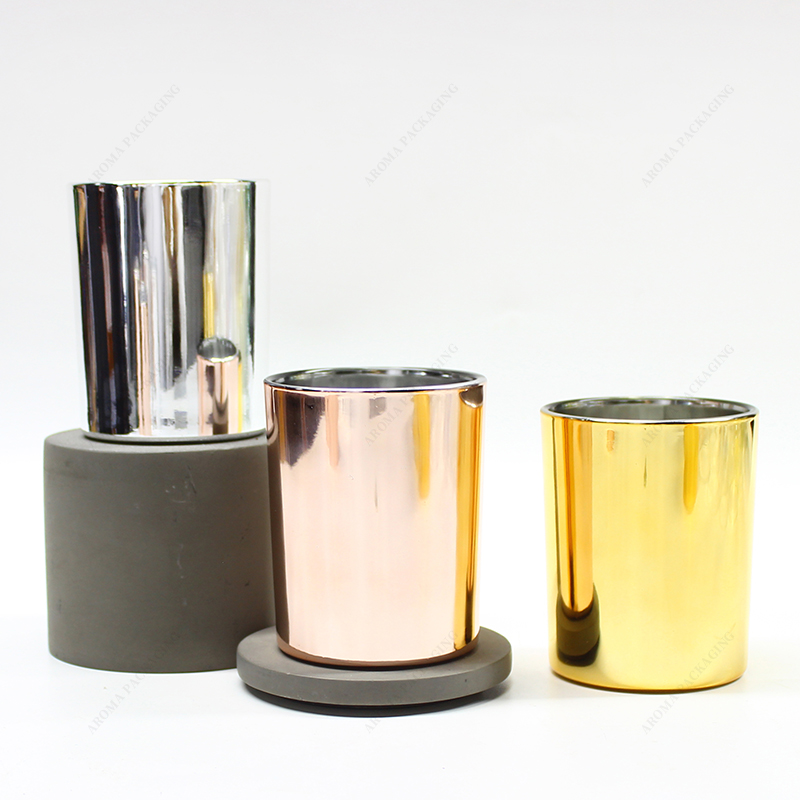Muestra gratuita de lujo galvanizado frasco de vela de vidrio galvanizado con embalaje para Deco