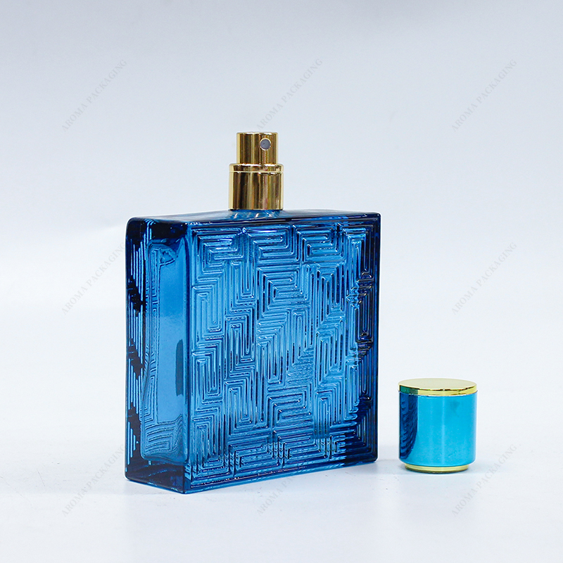 عينة مجانية زرقاء واضحة مربعة 40 مل زجاجة عطر زجاجية GBC218 شعار مخصص