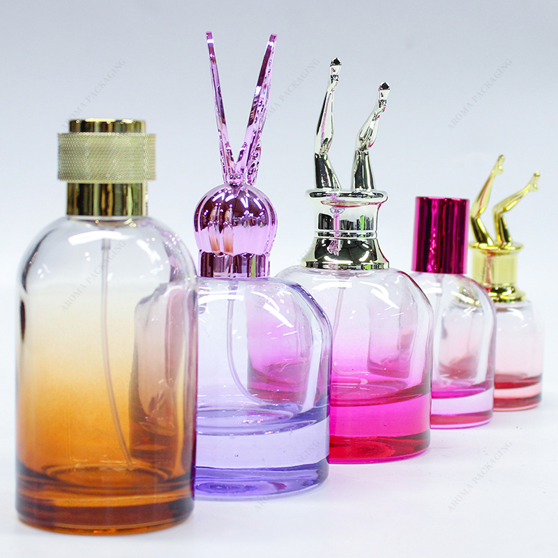 Fábrica de nuevos productos multicolor botella de perfume de vidrio redondo GBC238 con tapa de bricolaje
