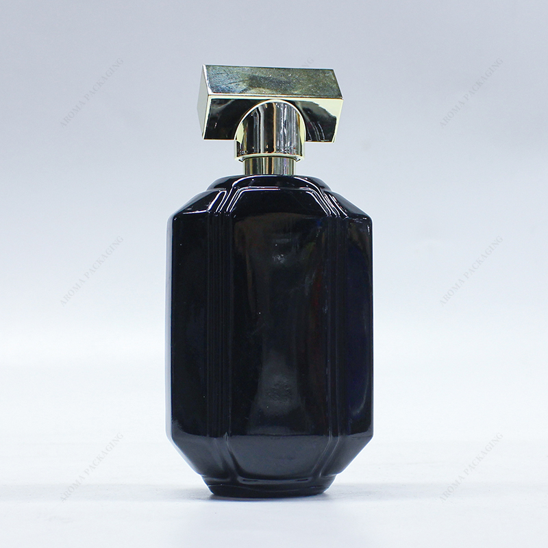 Botella de perfume de vidrio azul negro GBC270-271 de fábrica de 55 ml 100 ml con tapa
