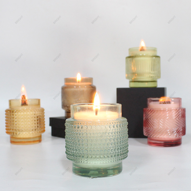 New Style BGC070M Round Embossed Glass Candle Jar For Decoration