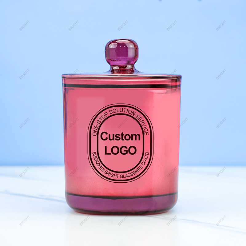 Factory Custom Logo Color Glass Candle Jar With Custom Lid For Decoration