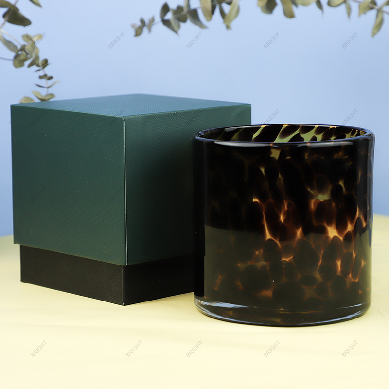 Factory Soy Wax Leopard Print Glass Candle Jar With Box Custom Process