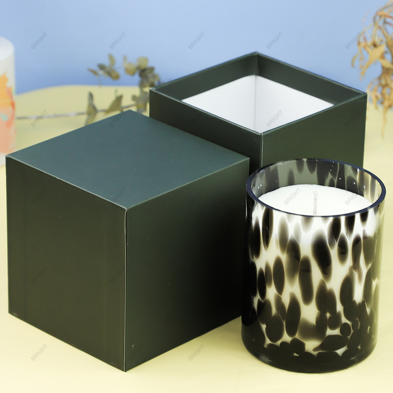 Factory Made Leopard Print Black White Glass Candle Jar With Box Luxury