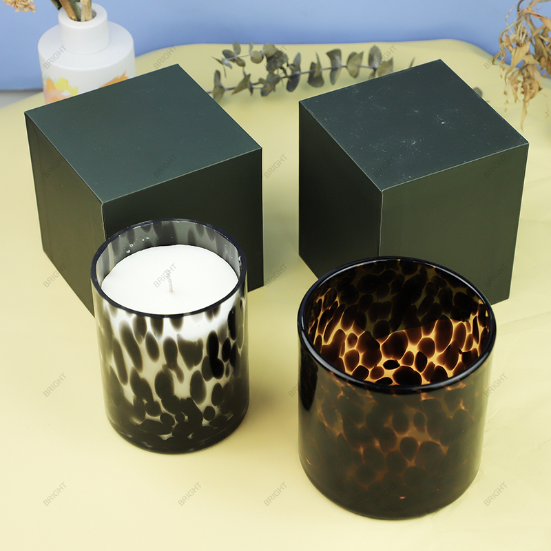 Factory Made Round Leopard Print Glass Candle Jar With Box Luxury For Deco