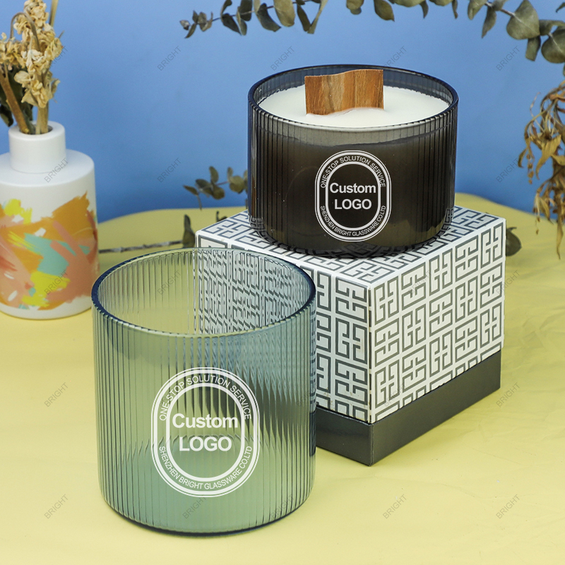 Wholesale Custom Logo Glass Striped Candle Jar with Box