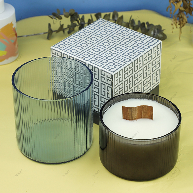 Wholesale Custom Logo Soy Wax Glass Striped Candle Jar with Box