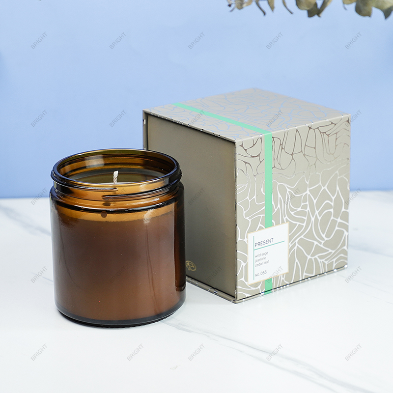 Free Sample Top Quality Amber Candle Jar with Box for Luxury Decoration