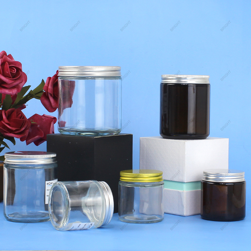 Eco Friendly Clear Amber Glass Storage Jar With Box For Storage Candle Making