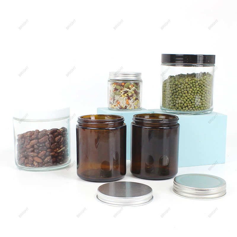 Factory Clear Amber Mason Glass Storage Jar with Box for Kitchens