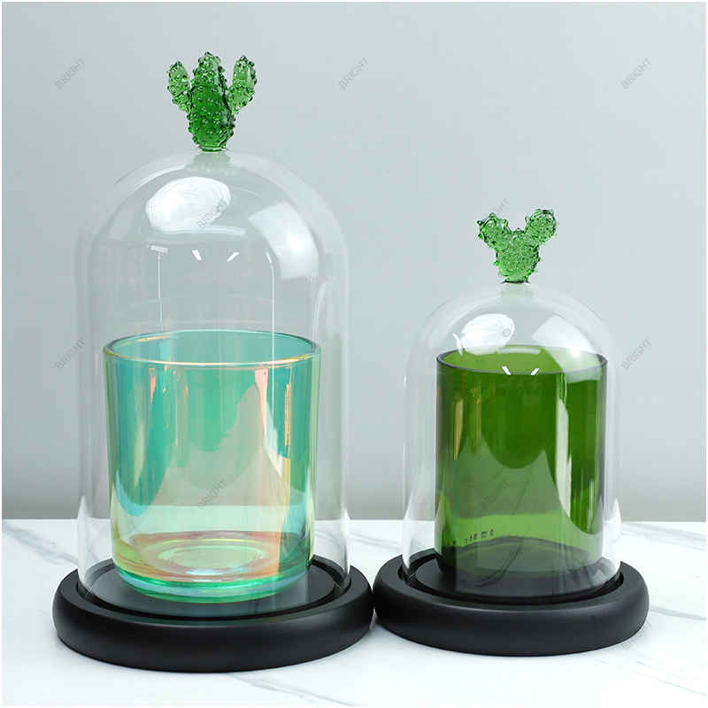 New Style Custom Color Clear Green Bell Jar with Base for Decoration