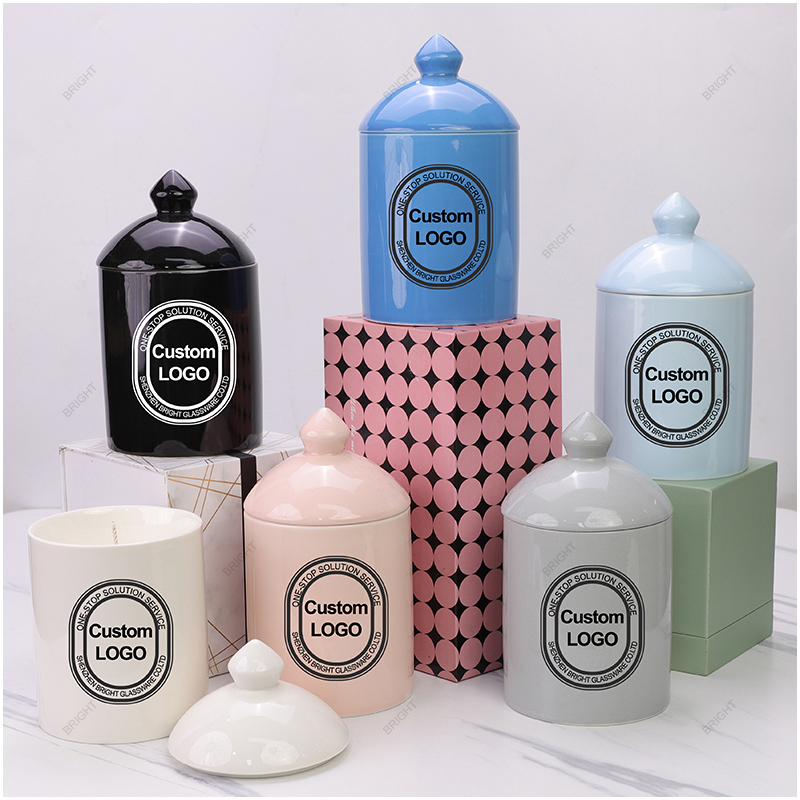 Free Sample Multicolour Custom Logo Ceramic Candle Jar with Box