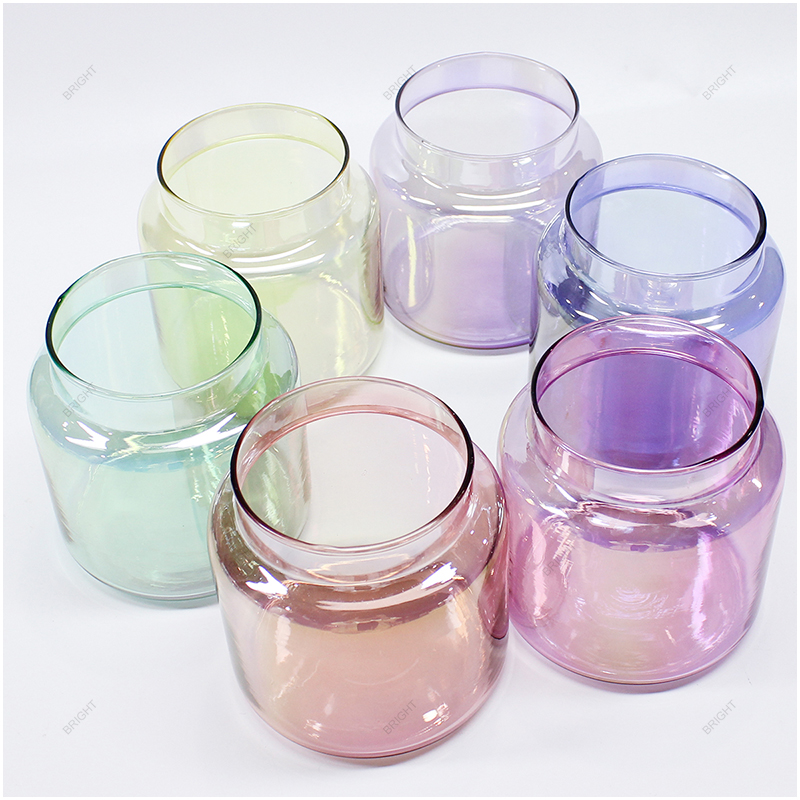 Wholesale Colorful Electroplated Round Glass Candle Jar with Lid