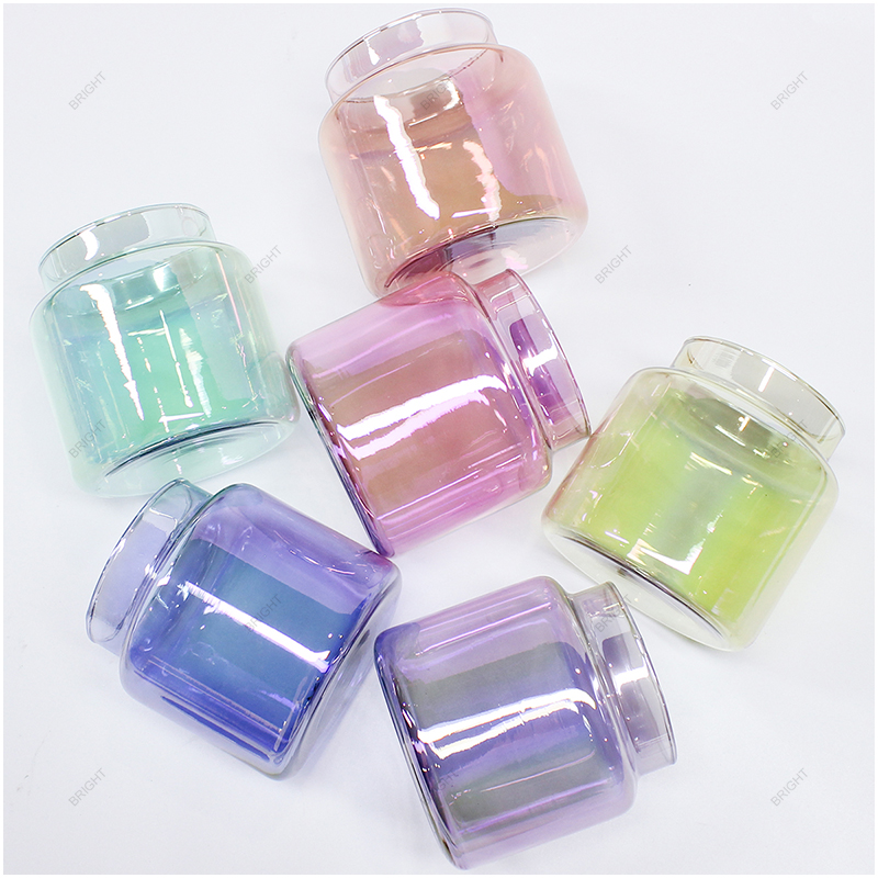 Free Sample Colorful Electroplated Round Glass Candle Jar Free Design Box