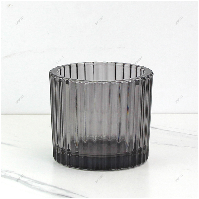 Wholesale Straight Edge Round Striped Glass Candle Jar for Candle Making