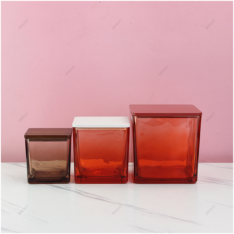 Wholesale Amber Red Square Glass Candle Jar With Lid And Free Design Box