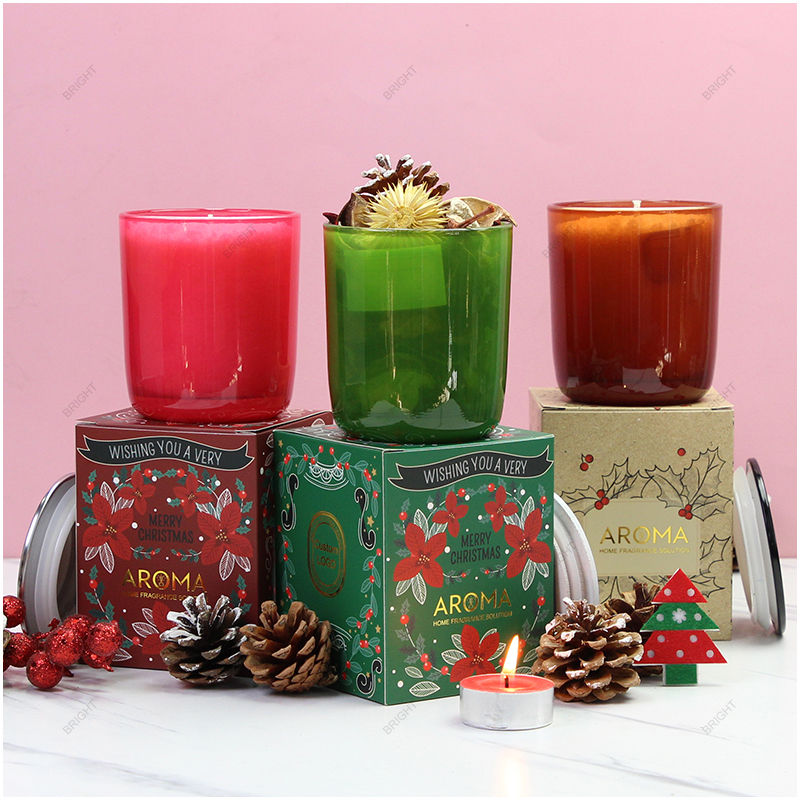 New Design Christmas Series Custom Glass Candle Jar with Lid and Box