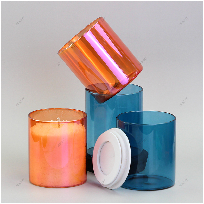 New Design Semitransparent Electroplated Glass Candle Jar With Lid