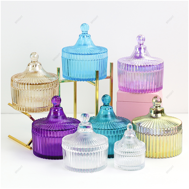 Free Sample Round GEO Cut Candle Jars Custom Color With Box And Lid