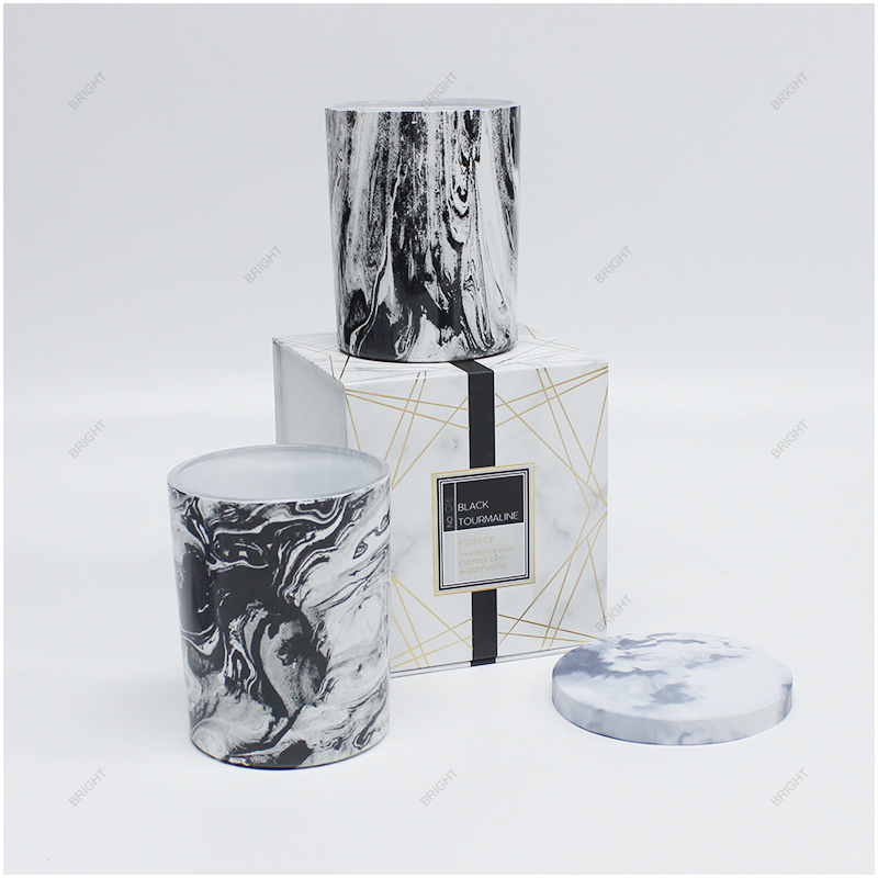 New Style Black Ink Painting Glass Candle Jar With Lid And Box