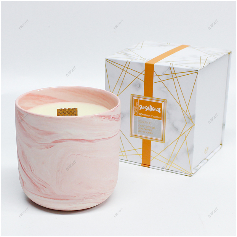 Factory Pink Marble Veining Ceramic Candle Jar With Box