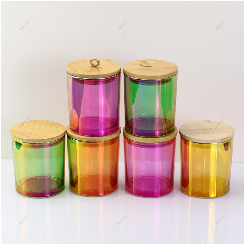 New Style Electroplated Round Glass Candle Jar Candle Vessel with Lid