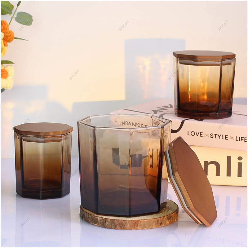 Free Sample Octagonal Glass Candle Jar with Wooden Lid and Box