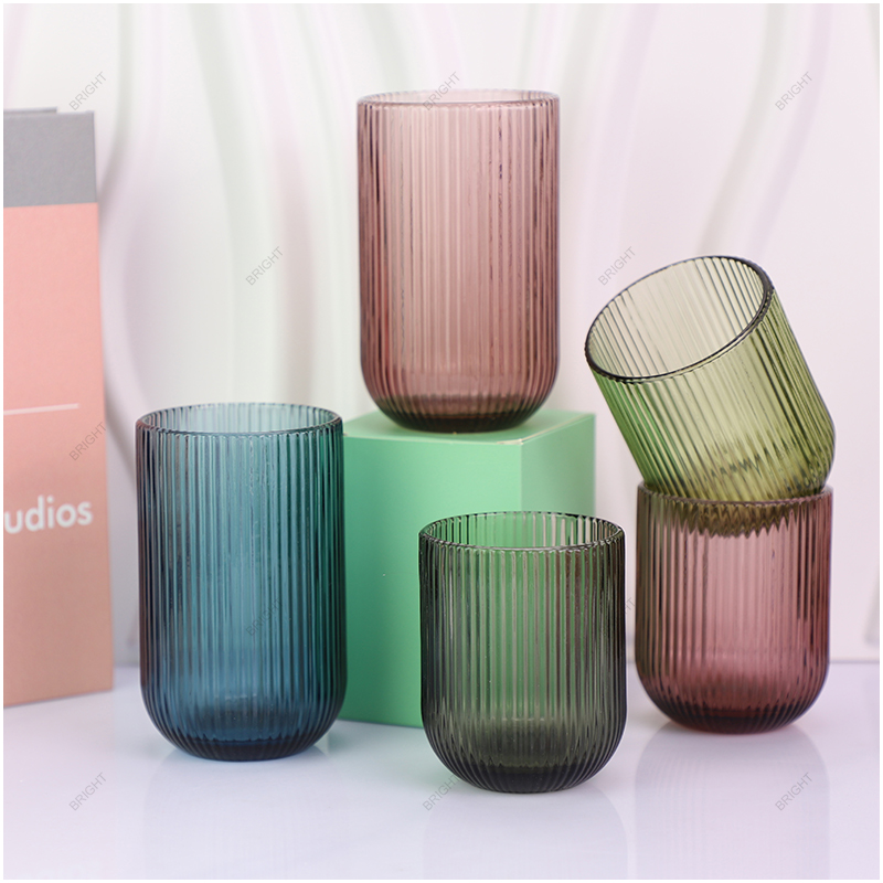 Spray Color Luxury Stripe Glass Candle Jar with Box for Decoration