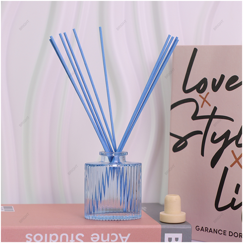 Free Design Fragrance Blue Glass Diffuser Bottle With Fiber Sticks