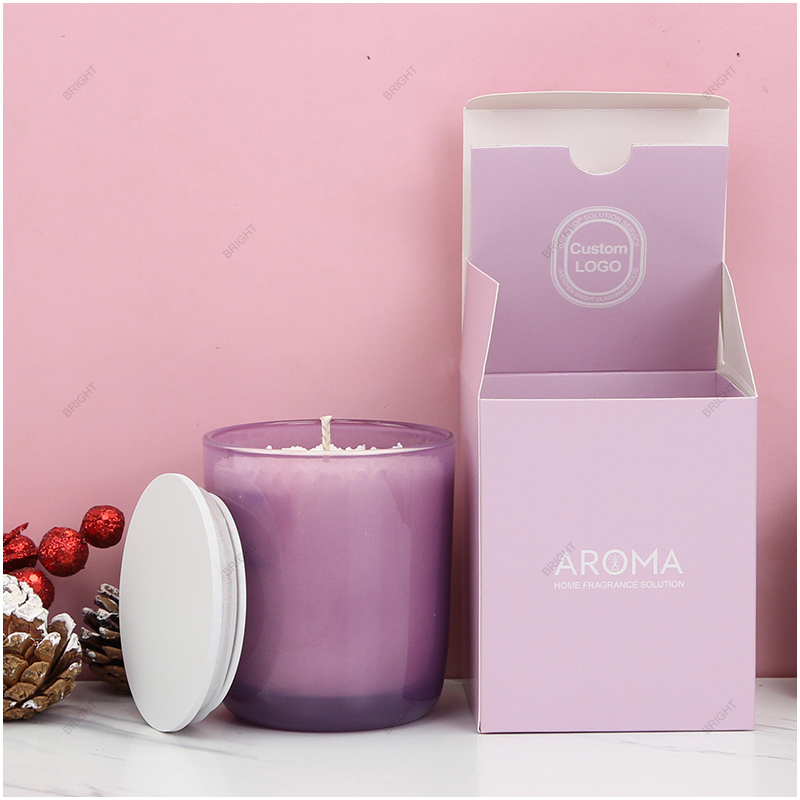 New Style Custom Logo Spray Color Purple Glass Candle Jar With Box