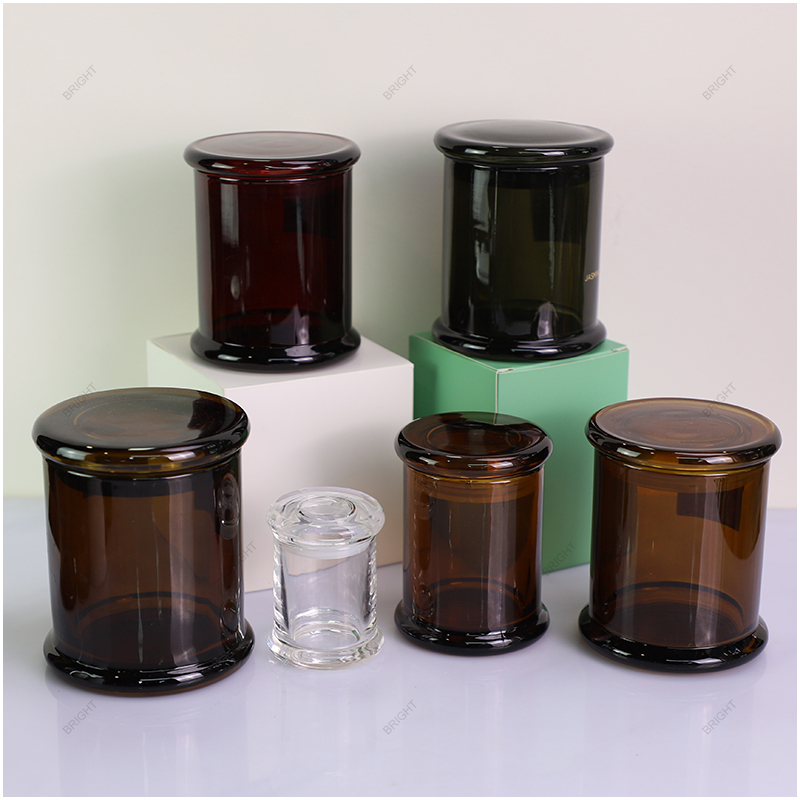 Free Sample Glossy Amber Danube Candle Jar With Glass Lid And Box