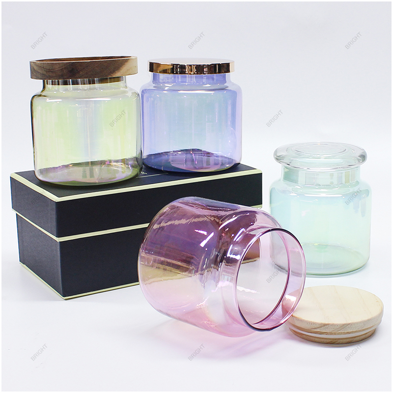 Factory Made Luxury Electroplated Glass Candle Jar with Bamboo Wood Lid