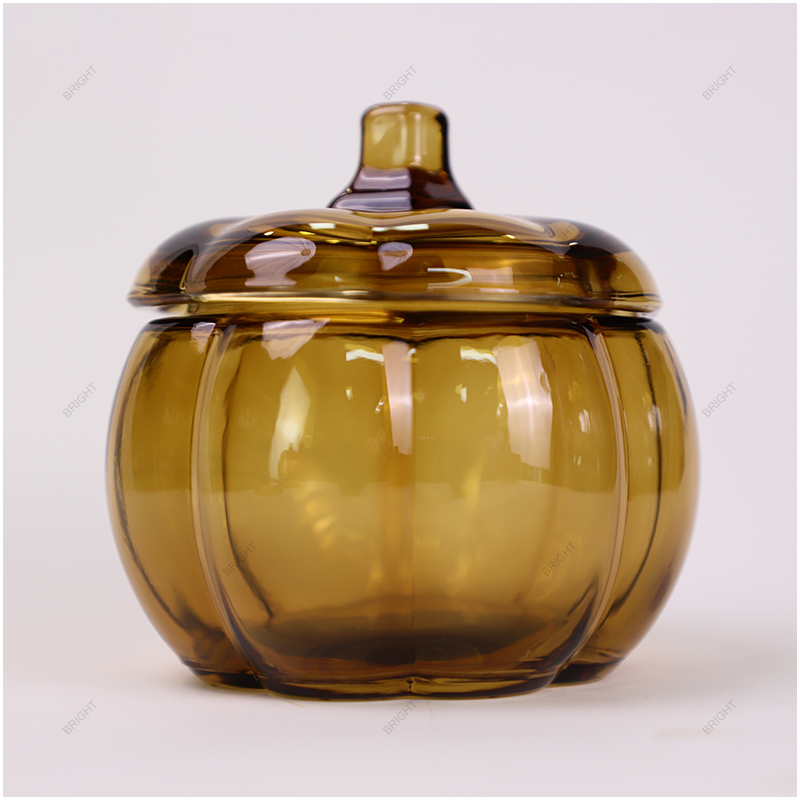 Factory Made New Style Amber Pumpkin Candle Jar With Lid For Halloween