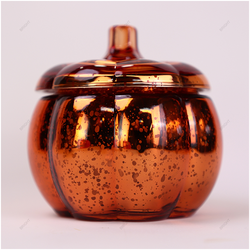 Factory Made New Style Dot Crunching Process Pumpkin Candle Jar With Lid For Halloween