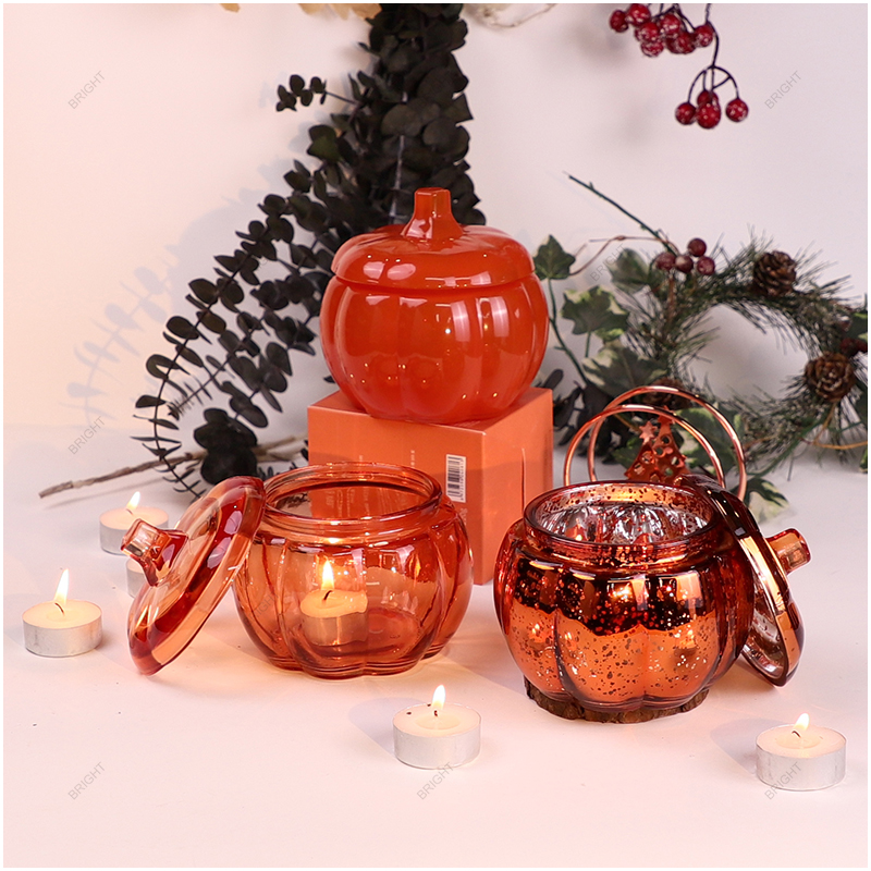 Factory Made New Style Round Pumpkin Candle Jar with Lid for Halloween