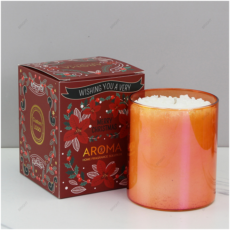 Factory Christmas Borosilicate Orange Glass Candle Jar with Lid and Box