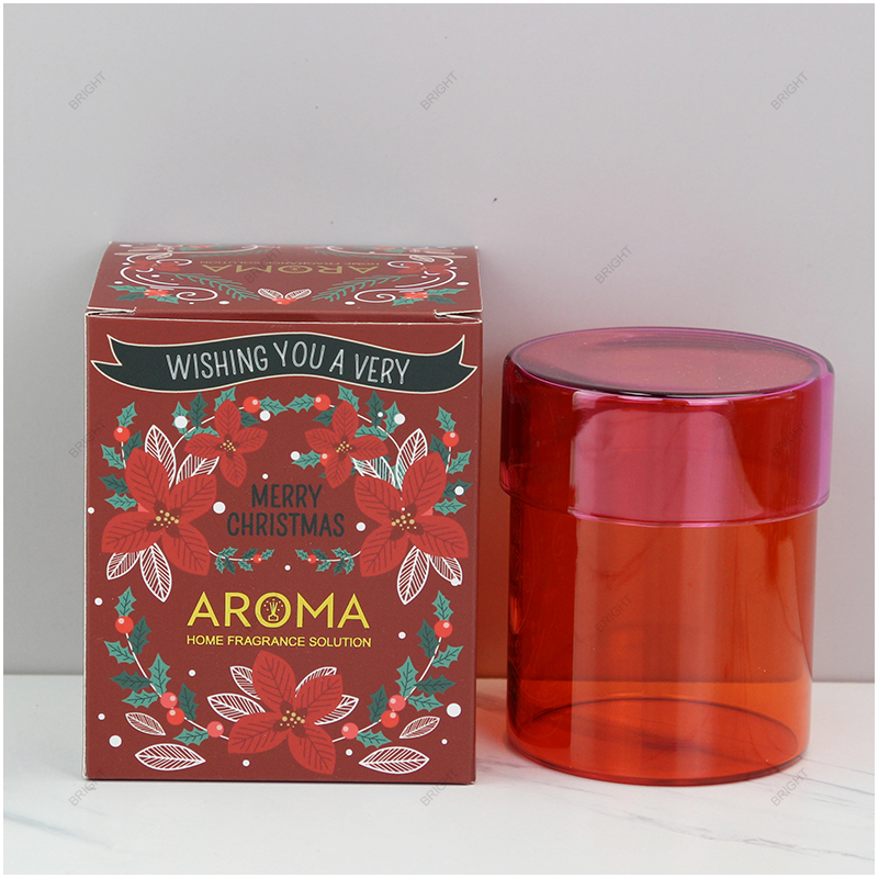 Factory Christmas Borosilicate Red Glass Candle Jar with Lid and Box