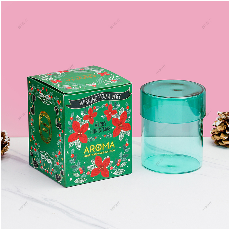 Factory Christmas Borosilicate Cyan Glass Candle Jar with Lid and Box