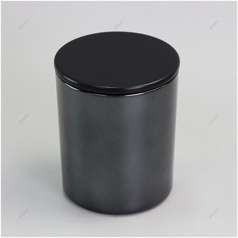 Factory Classic Frosted Black Glass Candle Jar With Lid