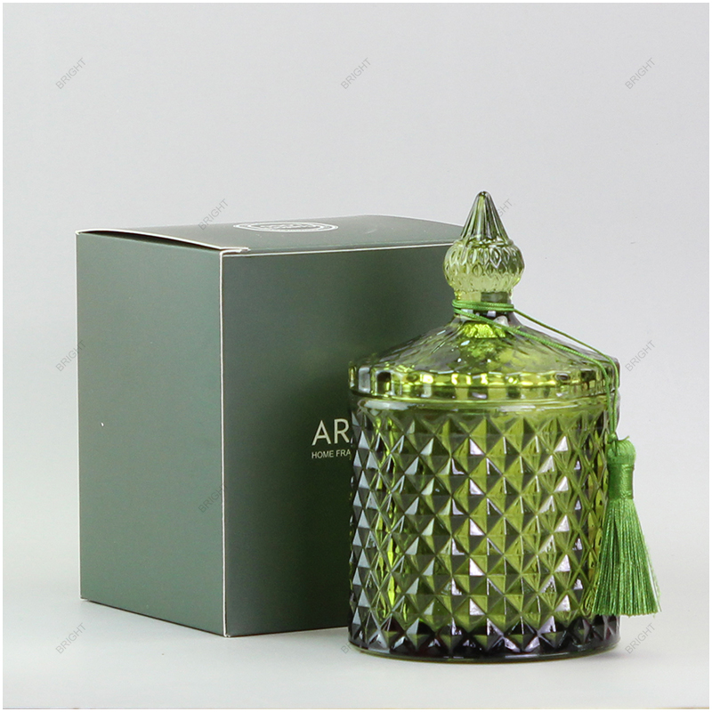 Factory Green Gray Amber GEO Glass Candle Jar with Lid and Box