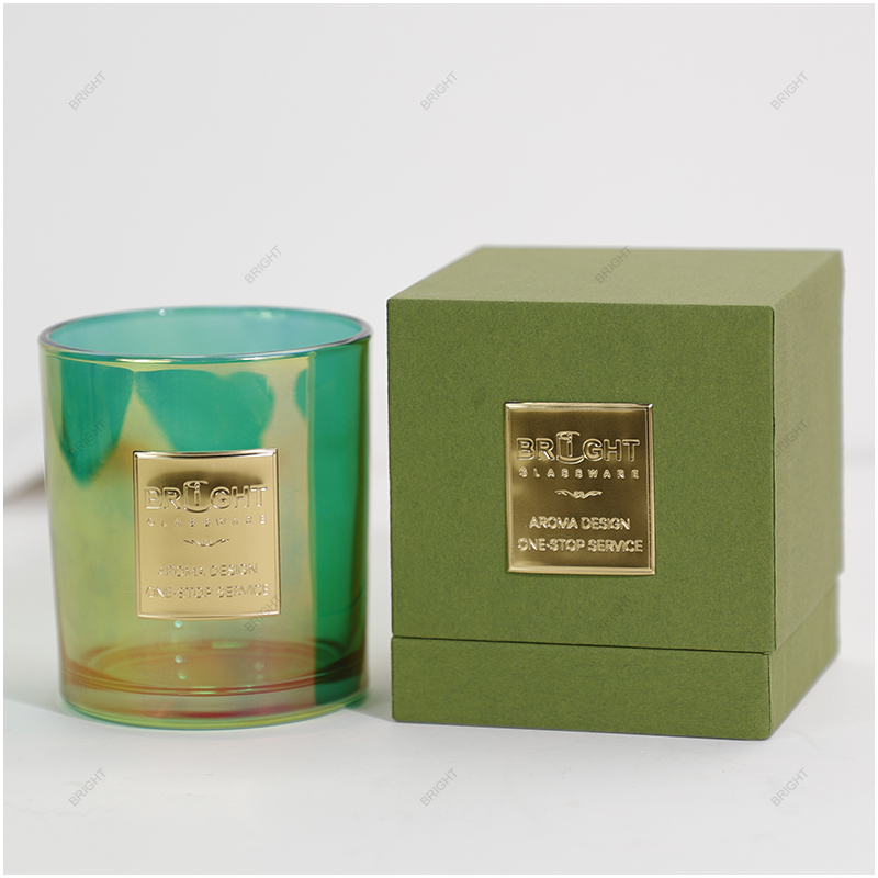 Factory Green Round Glass Candle Jar Custom Logo with Base and Lid Box