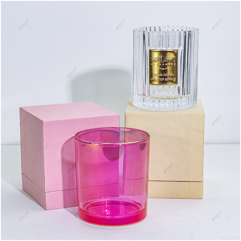 Factory Magenta Round Glass Candle Jar Custom Logo with Base and Lid Box