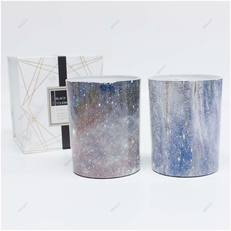 Factory Water Transfer Glass Candle Jar Starry Sky Pattern with Lid And Box