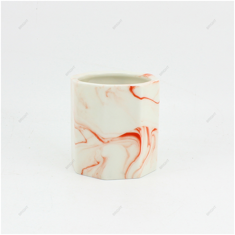 Free Sample White Dye Pattern Octagonal Ceramic Candle Jar With Box