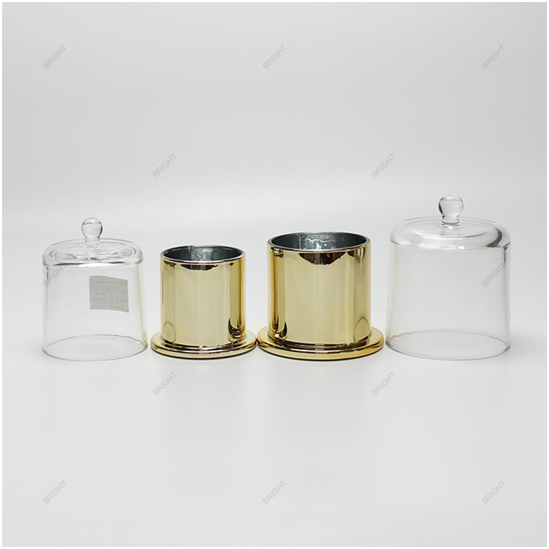 Free Sample Clear Gold Sliver Purple Glass Bell Jar with Lid and Box